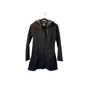 CB women’s black fleece lined hooded mid length jacket size small